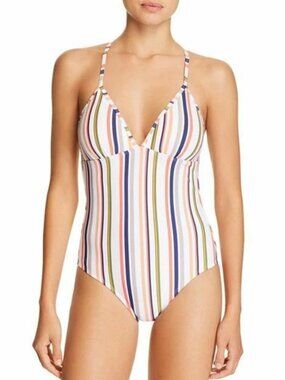 Splendid Women's Swimsuit Line Up One Piece Colorful Vertical Striped Size S NWT